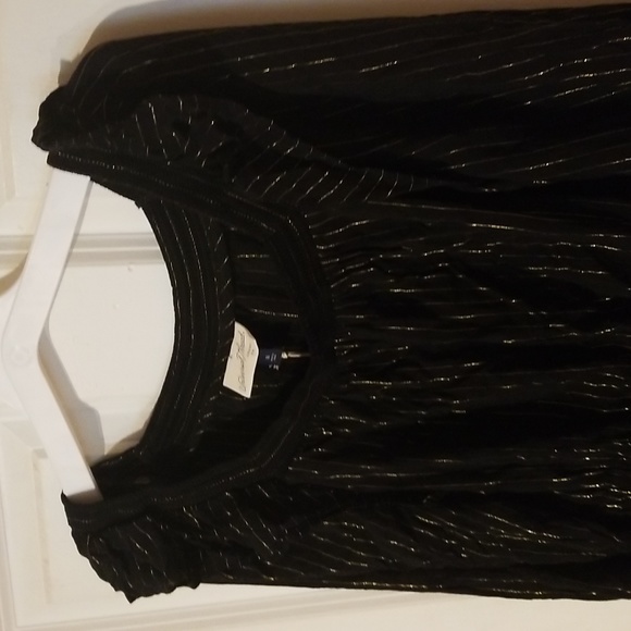 Fun & Fancy Universal Thread Long Sleeve Sheer Gold Glitter Thread Black Blouse - Picture 3 of 4